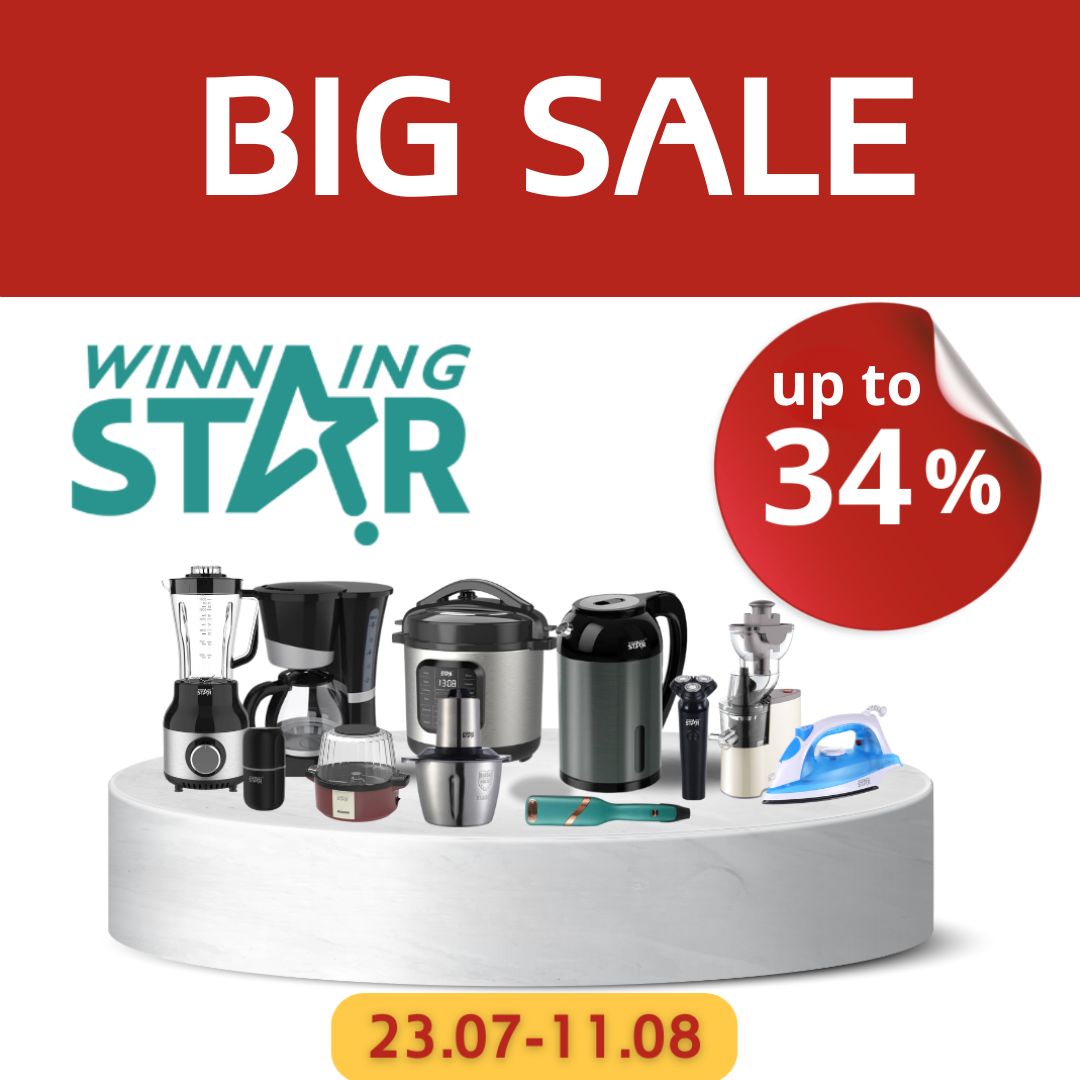 Up to 34%  for high quality small household appliances of the Winning Star brand.